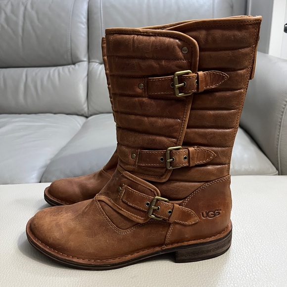 NWT - UGG Women's Tatum 3 Buckle Leather Biker Boots - EU 40/US 9 - Picture 3 of 11